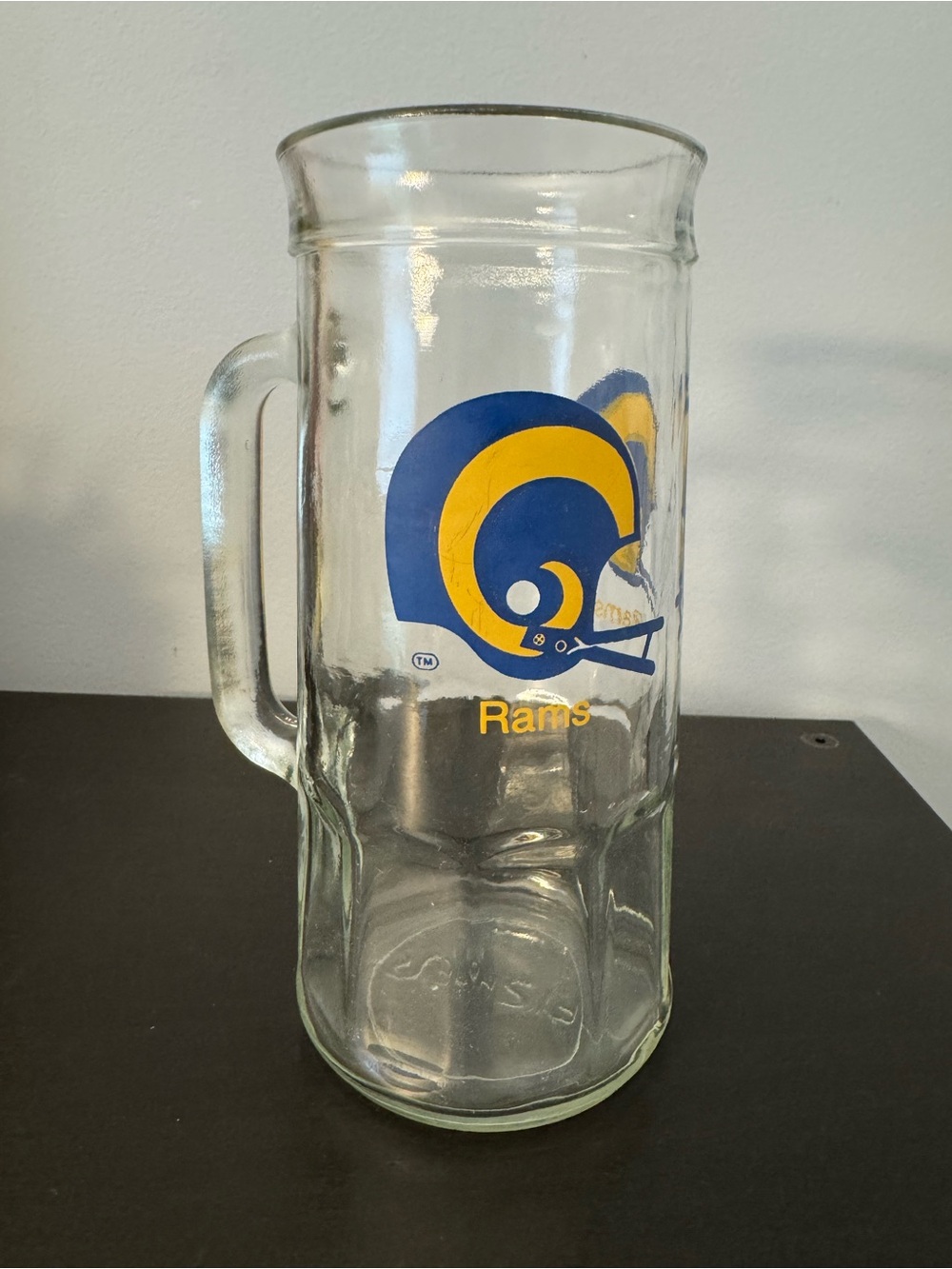 Vintage Los Angeles LA Rams logo Glass Beer Stein Mug NFL Football Fisher Peanut